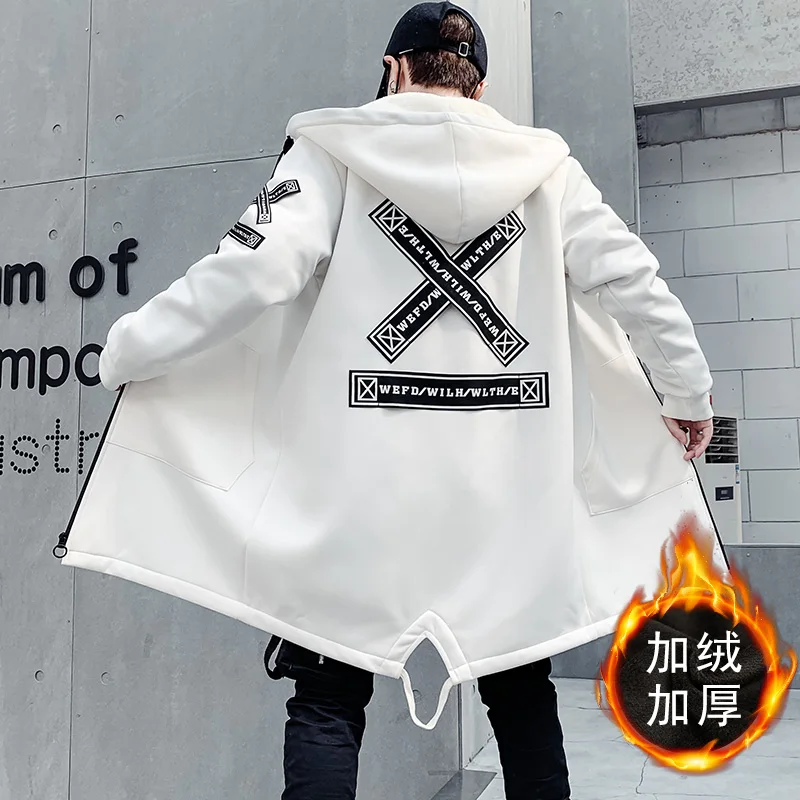 

Autumn And Winter Men Jackets Hip Hop Long Hooded Trench Coat Men Winter Streetwear Casual Jacket Men's Windbreaker