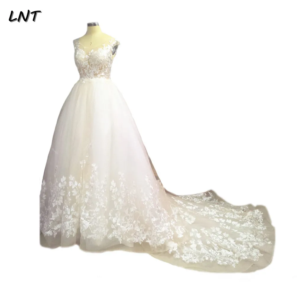 Реальные фотографии дизайнерских свадебных платьев Прозрачный лиф кружевное