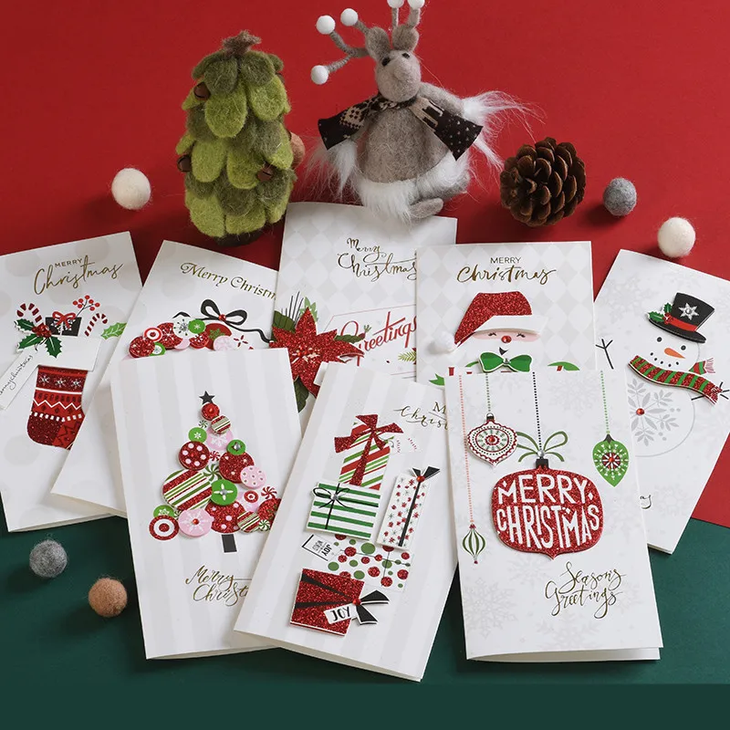 

1pc Merry Christmas Greeting Card Kids Blessing Card With Envelope New Year Xmas Party Postcard Folding Card Christmas Gift Card