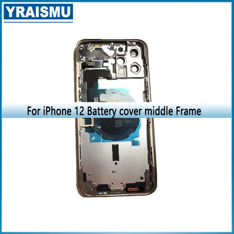 

1 шт., задняя крышка батарейного отсека с мелкими деталями для iPhone 12 Pro Max, металлическая рамка, корпус, задний Чехол с гибкой громкостью питан...