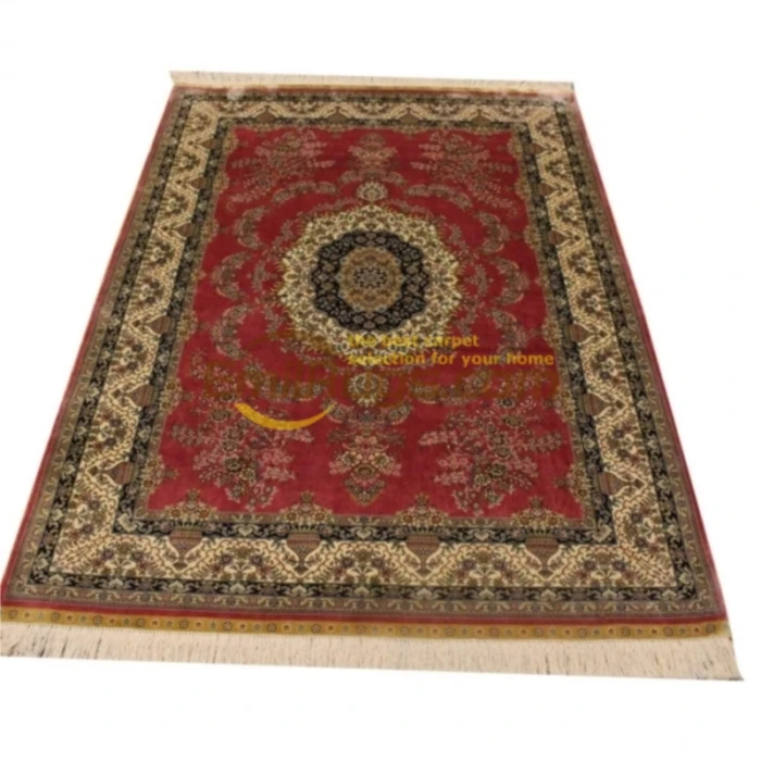 

Red Floral Hand Knotted Persian Silk Antique Large Oriental Area Rug