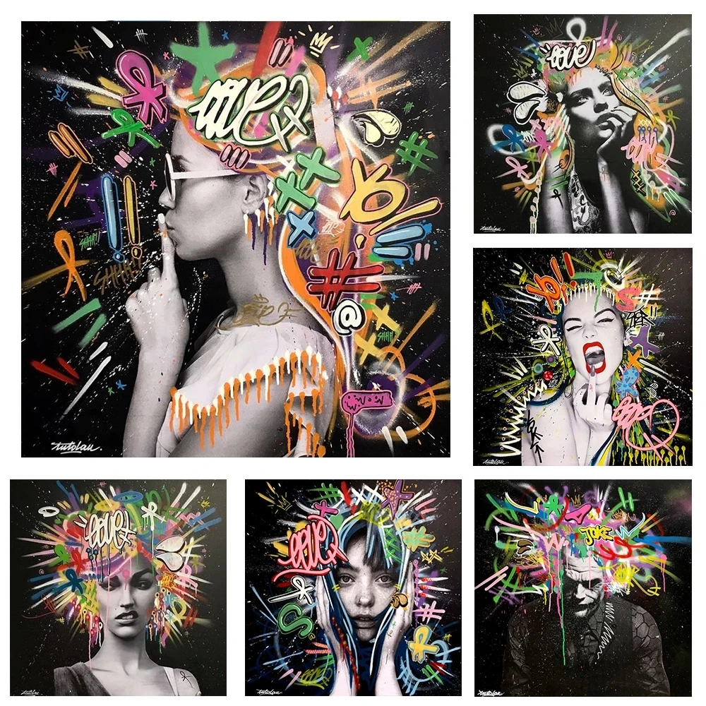 

Graffiti Canvas Poster Art Abstract Woman Crazy Canvas Painting Cuadros Posters Print Wall Art for Living Room Home Decor Art