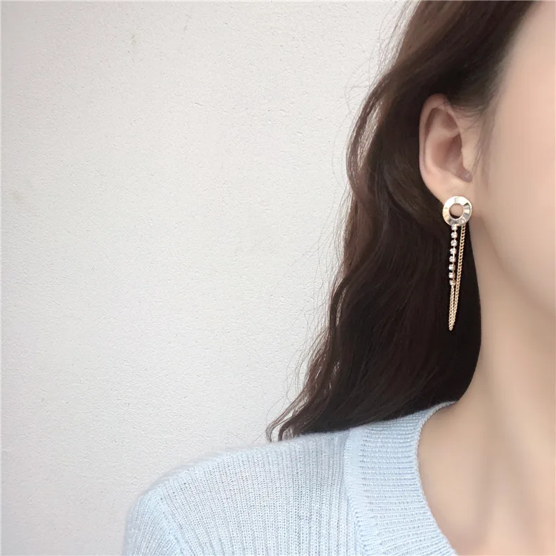 

Hip Hop Rock Geometric Chain Length Gem Chain Earrings Earrings Tassels Eardrop Korea Design Women Party Jewelry Gifts