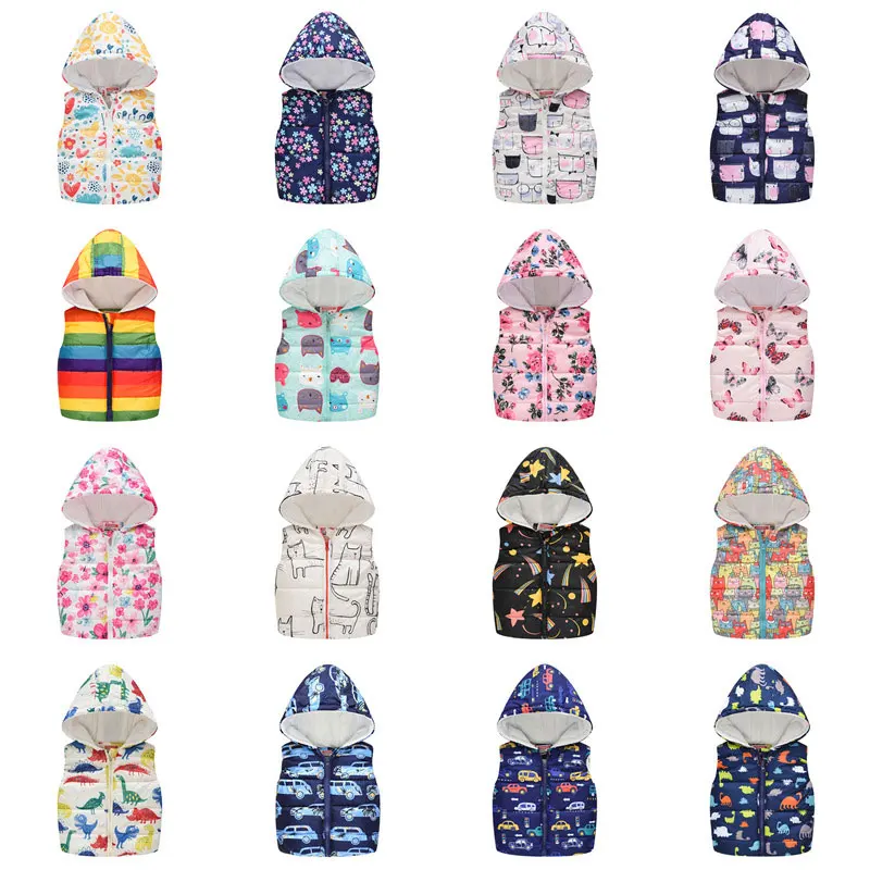 

Sleeveless Hoodie Jacket Winter Toddler Cartoon Print Children Clothing Girl Vest Spring & Autum Kids Boys Waistcoats 2-6 Years