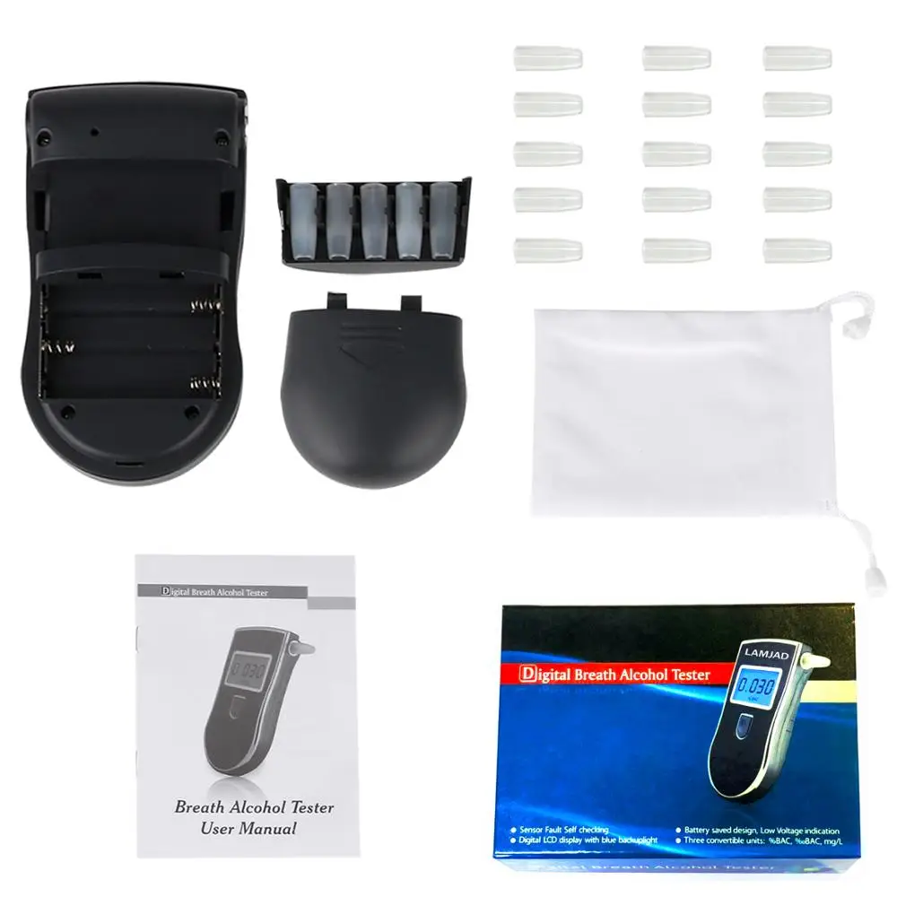 Ручной алкотестер профессиональный Алкотестер с 15 мундштуками портативный