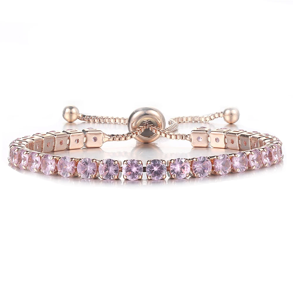 RoseGold Pink Модный Удобный регулируемый браслет для женщин, кубический цирконий, розовое белое золото, очаровательные свадебные, рождественские Модные ювелирные изделия H133 - Окраска металла: RoseGold Pink