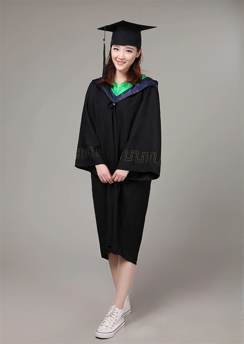 6Style University Graduation Gown Student High School Uniforms Class Team Wear Academic Dress for Adult Bachelor Robes+Hat Set - Цвет: Color1