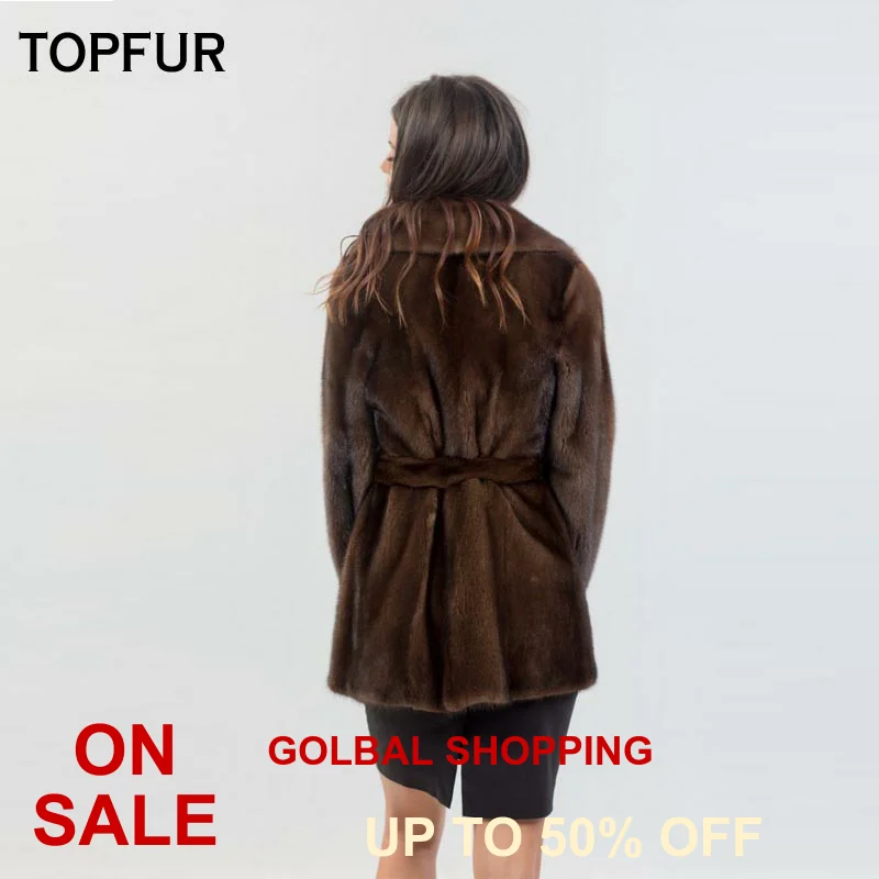 TOPFUR New Type Real Mink Fur Coats Women's Slim Showing Waist Coat Luxury Hot Sell Outwear Jackets Russia | Женская одежда