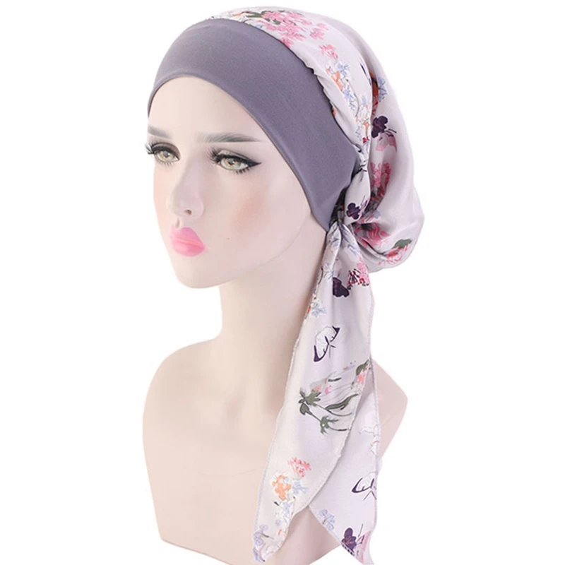 

2021 NEW Women muslim fashion hijab cancer chemo flower print hat turban head cover hair loss scarf wrap pre-tied bandana