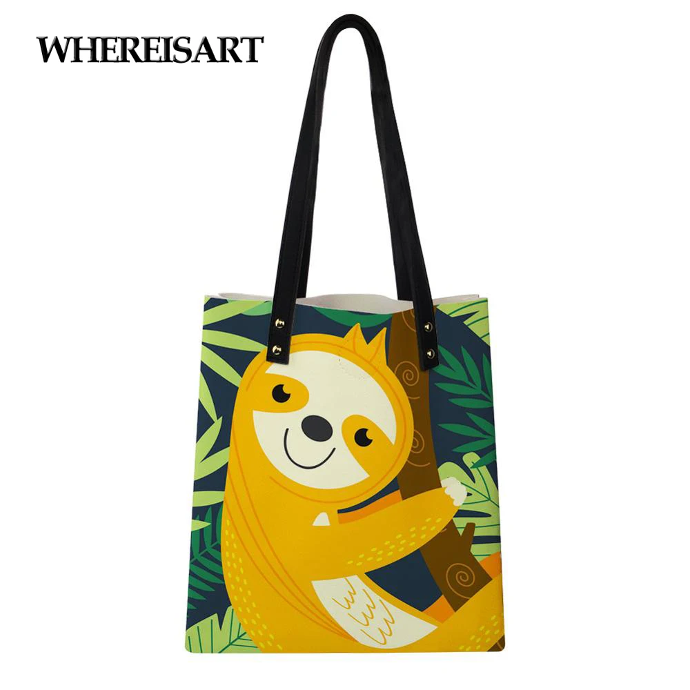 WHEREISART сумка животное Ленивец с принтом сумки тоут из искусственной кожи складная