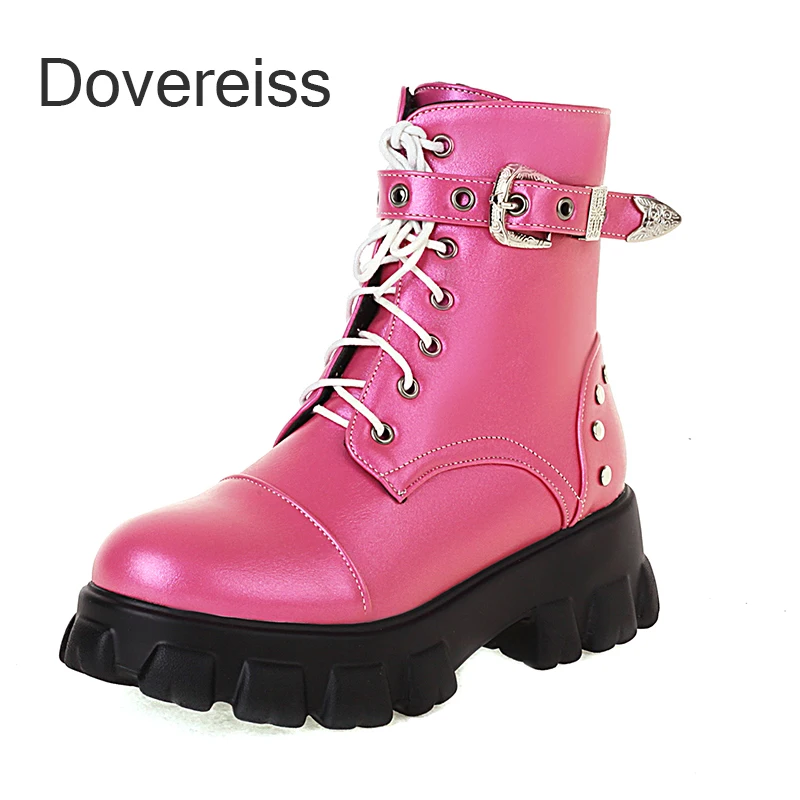 

Dovereiss Fashion Women's Shoes Consice Sexy Pure Color Orange Green Elegant Ankle Boots Rivets Flats Cross Tied Waterproof 43