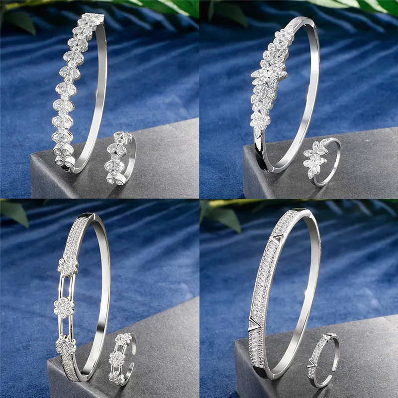 

RAKOL Trendy Luxury CZ White Black Cubic Zirconia Dubai Bracelet Ring Set for Women Bridal Wedding Jewelry Accessories RB3107