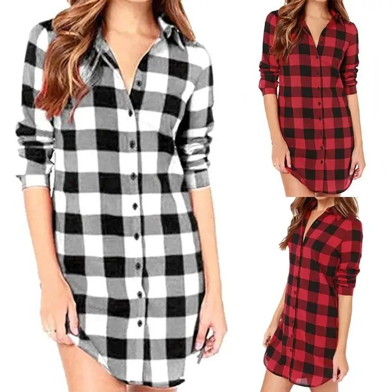 Хлопковая клетчатая рубашка с отворотами однобортная женская блузка размера