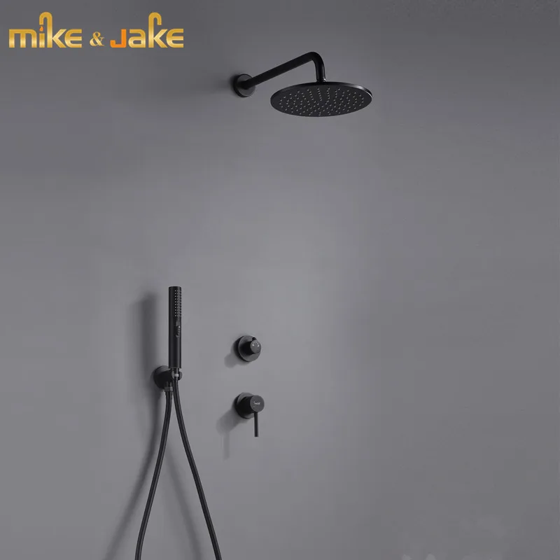 Скрытый двухфункциональный смеситель для душа и ванны черный настенный душ