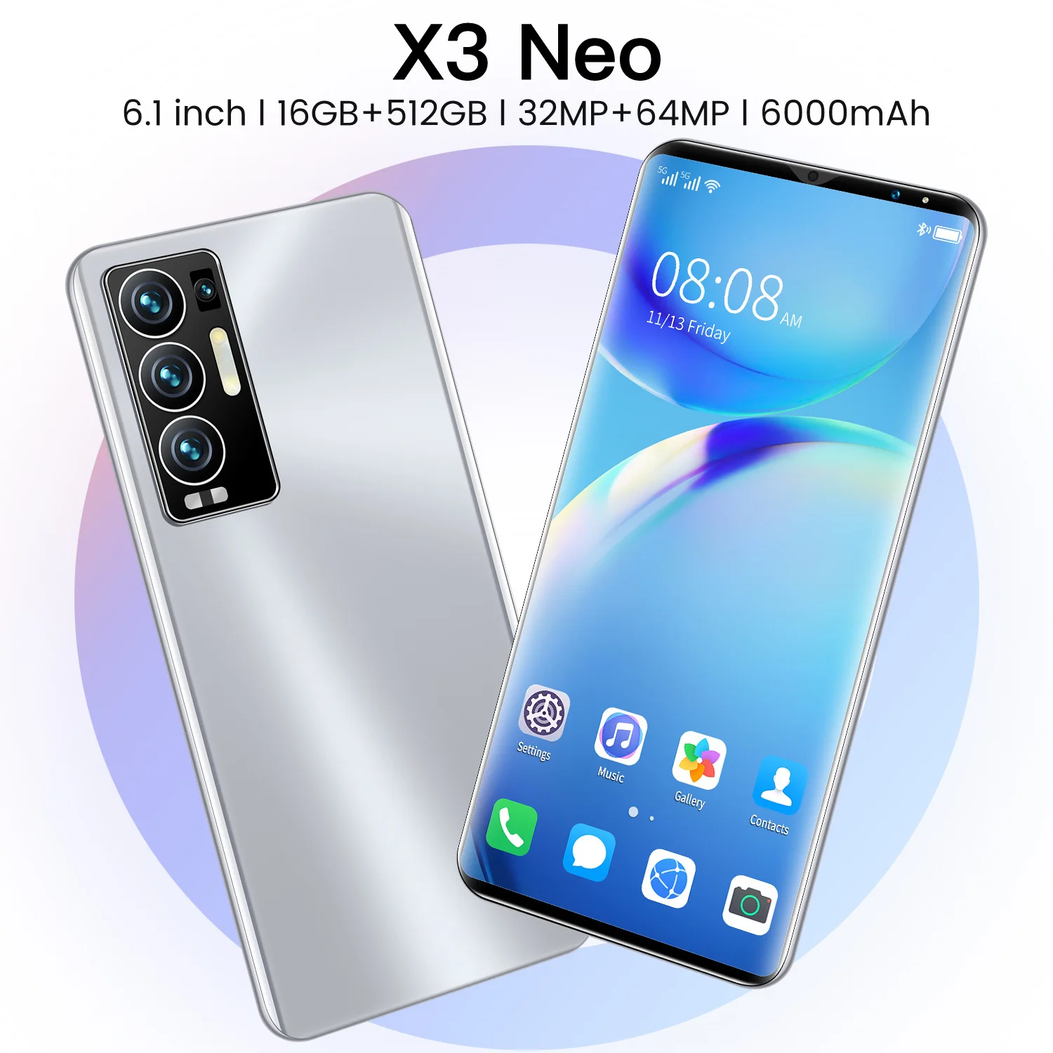 

Global Version X3 Neo 6.1inch Android 11.0 Smartphone 6000mAh Deca Core MT6889+ 16+512GB Cellphone Face Unlock 5G Network Phone