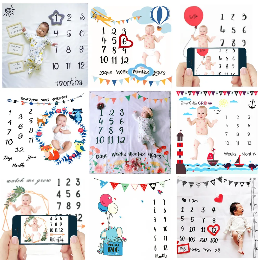 

New Baby Monthly Milestone Blanket Growth Photo Props Photo Background Diaper Mat Backdrop Cloth Commemorate Rug Accessories