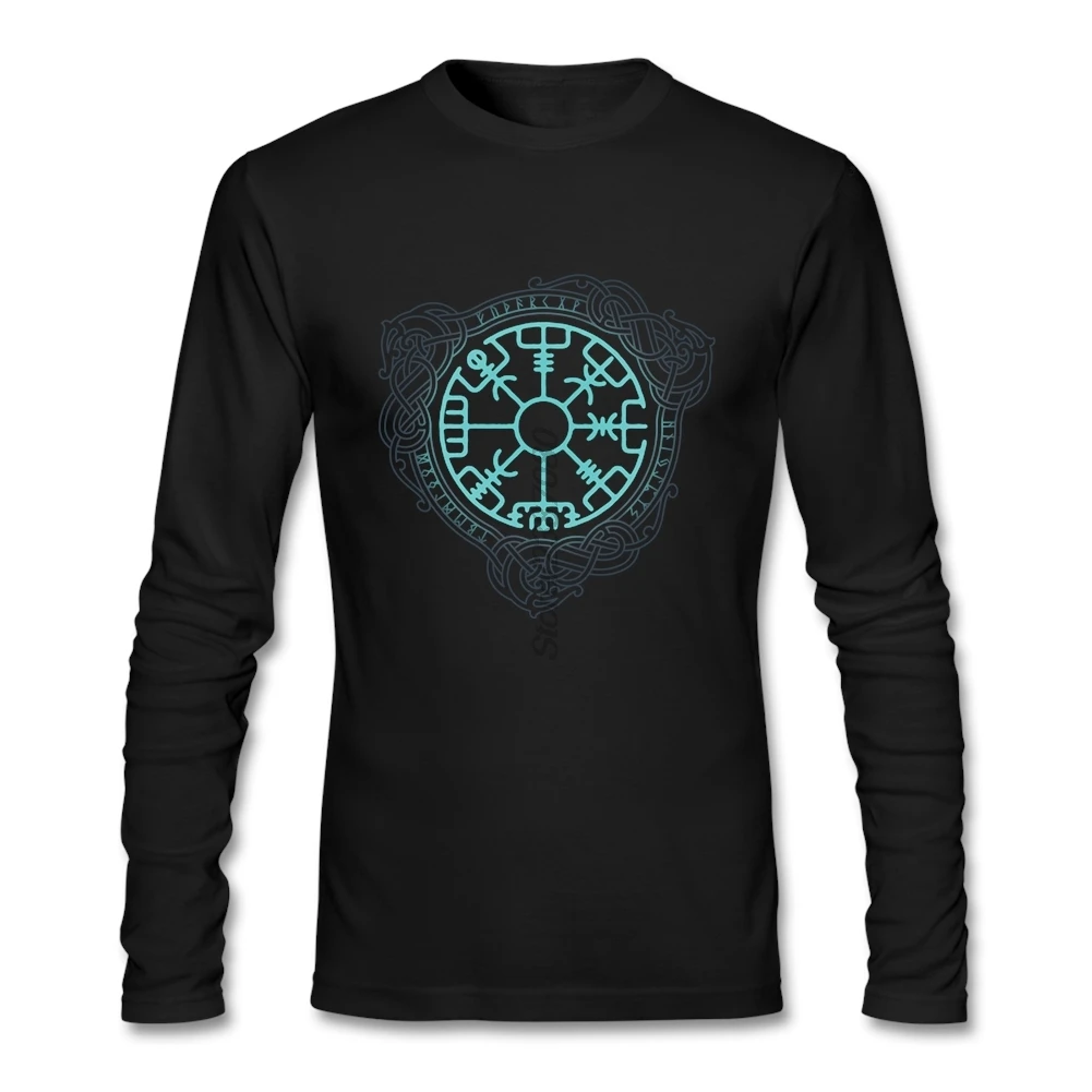 Викинги Футболка хлопок с длинным рукавом Пользовательские Vegvisir Мужская футболка Pop Crazy мужские рубашки - Цвет: Черный