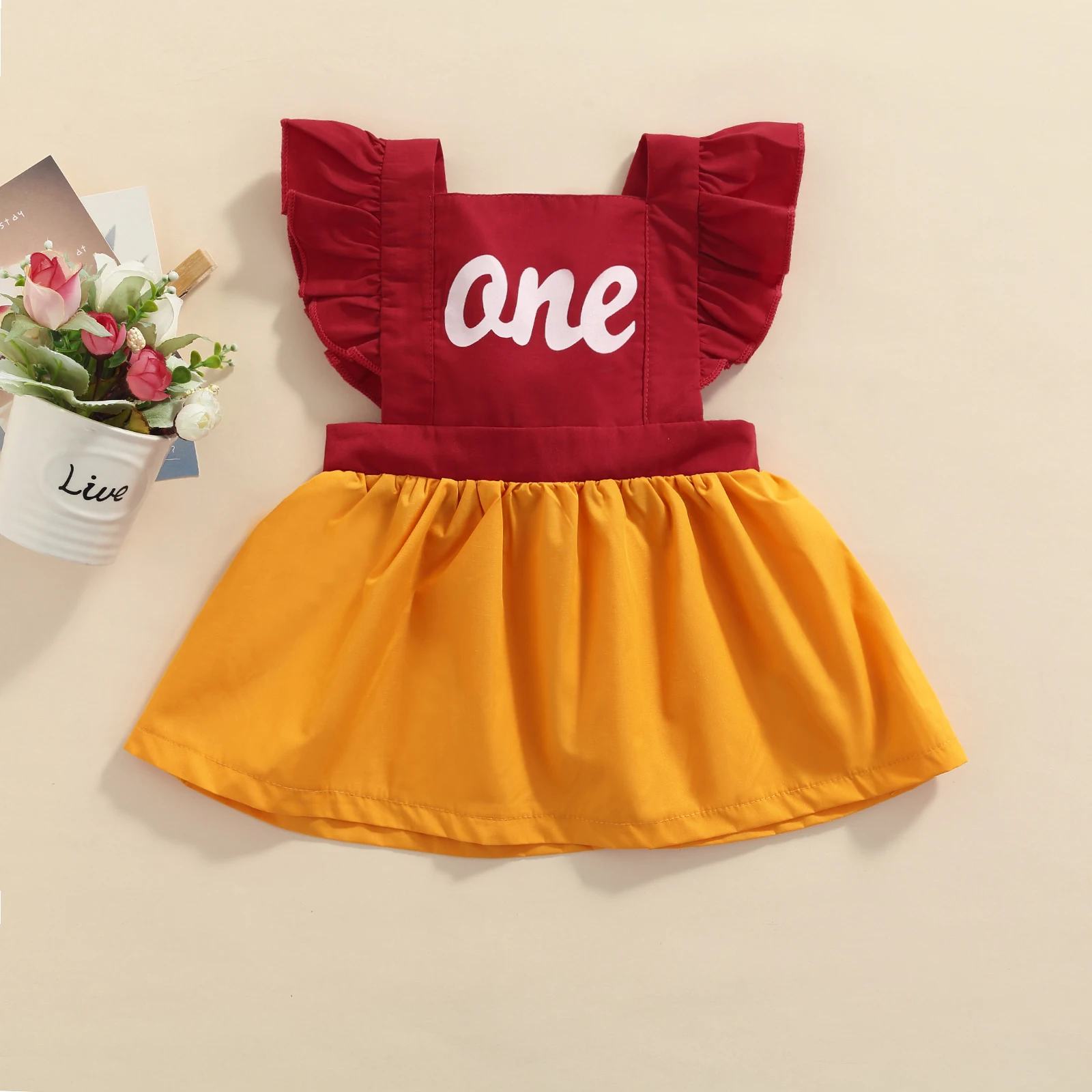 

Kids Girls Princess Dress Girls Letter Print Square Neck Fly Sleeve for Summer 6-24 Months