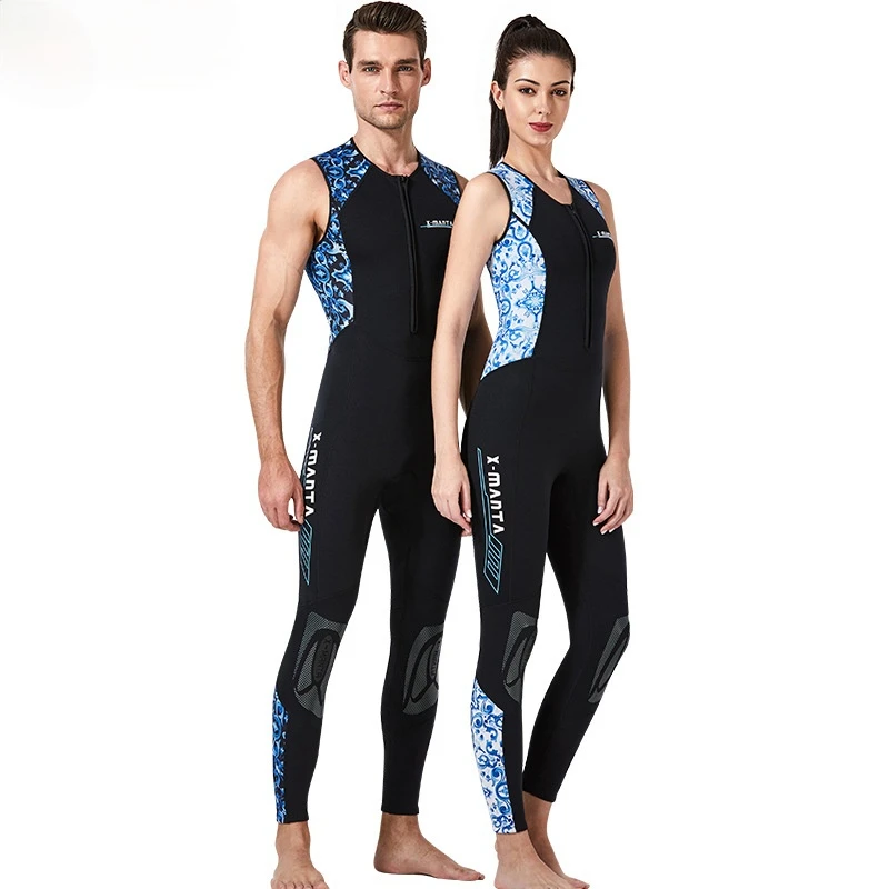 

3mm Neoprene Wetsuit One-Piece Vest & Long Leggings Front Zip Men Women Triathlon Race Suit - Skinsuit Trisuit Sleeveless