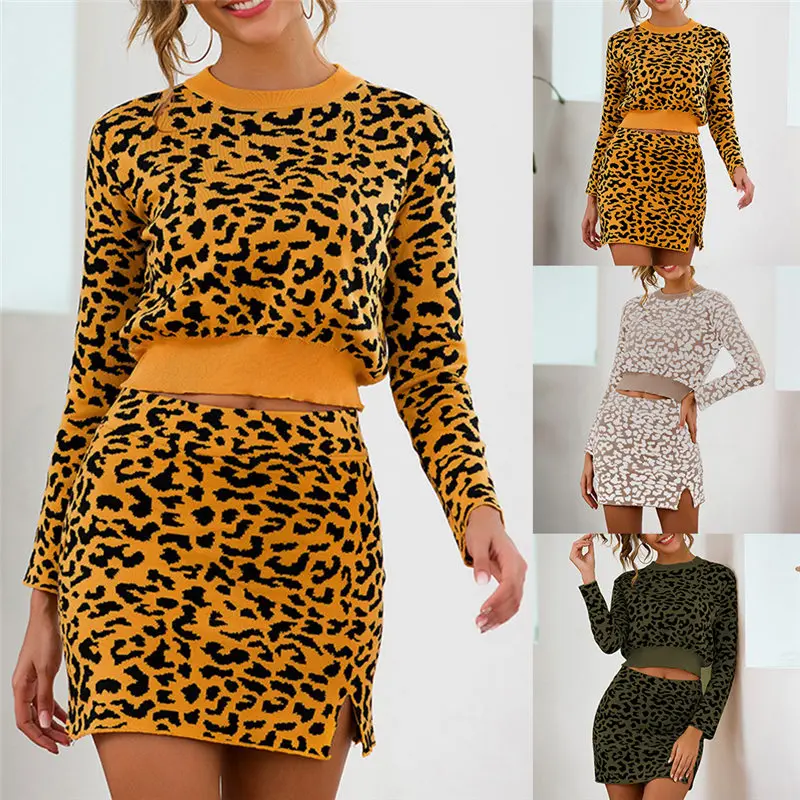 Лидер продаж вязаный комплект из 2 предметов Женская мини-юбка с разрезом