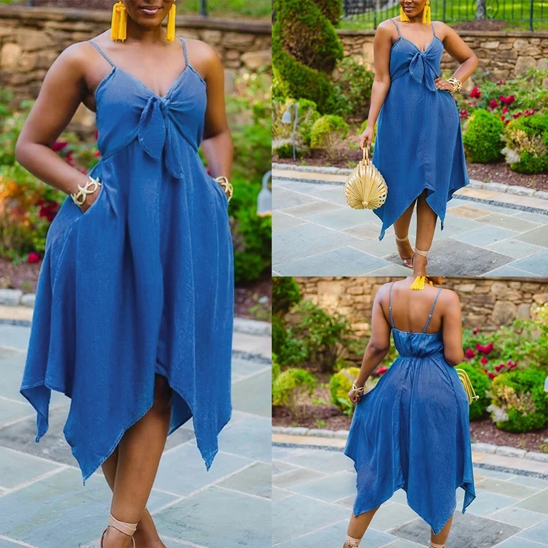 

Hot kf-Summer Dress Vintage Holiday Long Dress Beach Dress Women High Waist Hip A-Line Summer V Neck Sleeveless Robe Slim