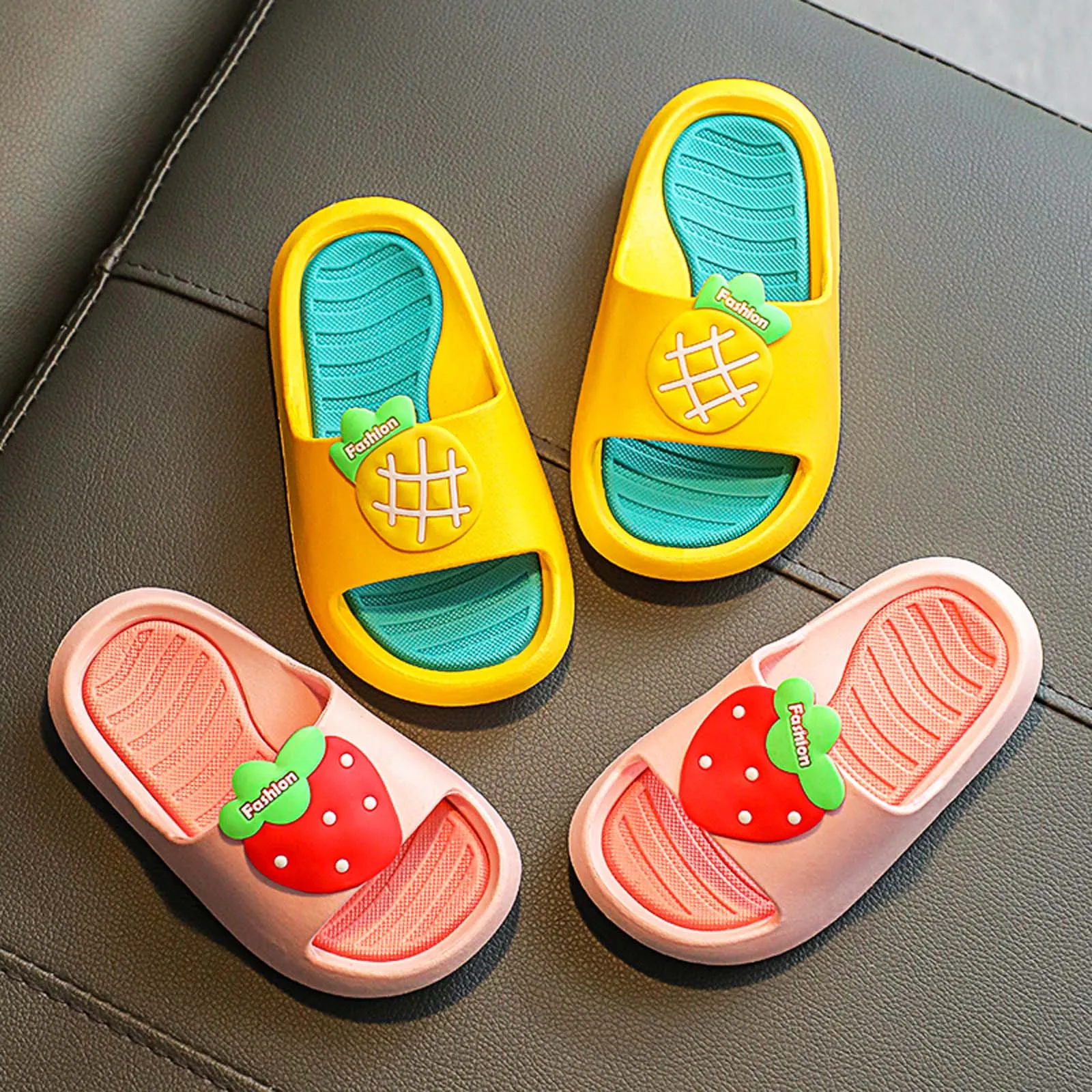 

ISHOWTIENDA Toddlers Little Boys Girls Cute Fruit Slides Sandals Non Slip Beach Pool Shoes Обувь Для Малышей Cartoon Animation
