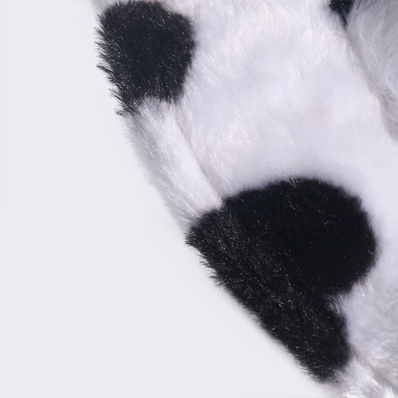 Winfox New Fashion Soft Reversible Black White Cow Pattern Faux Fur Bucket Hats For Women Warm Caps Winter 2020