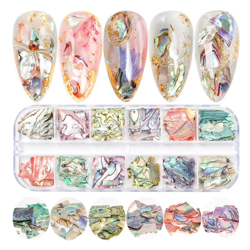 12 Grids/Pack Beauty Color-changing Abalone Natural Sea Shell Fragments Texture Nail Art Flakes Decoration Slice DIY Manicure | Красота и