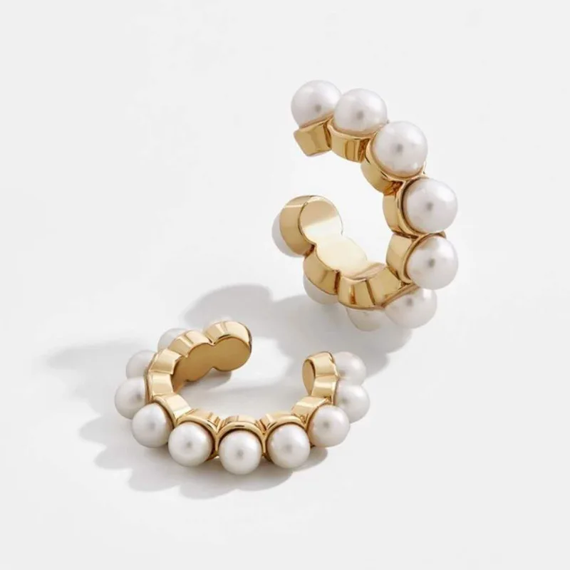 

Fashion Sweet Creative Ear Clip Inlaid Pearl Charm C-shaped Ladies No Pierced Earrings Ear Studs Jewelry Gift