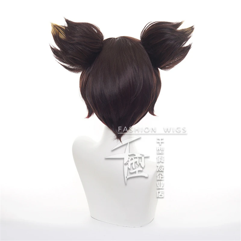 

Genshin Impact Cosplay Xinyan Wig 30cm Brown Gradient Synthetic Hair Heat Resistant Wig Halloween Party Role Play