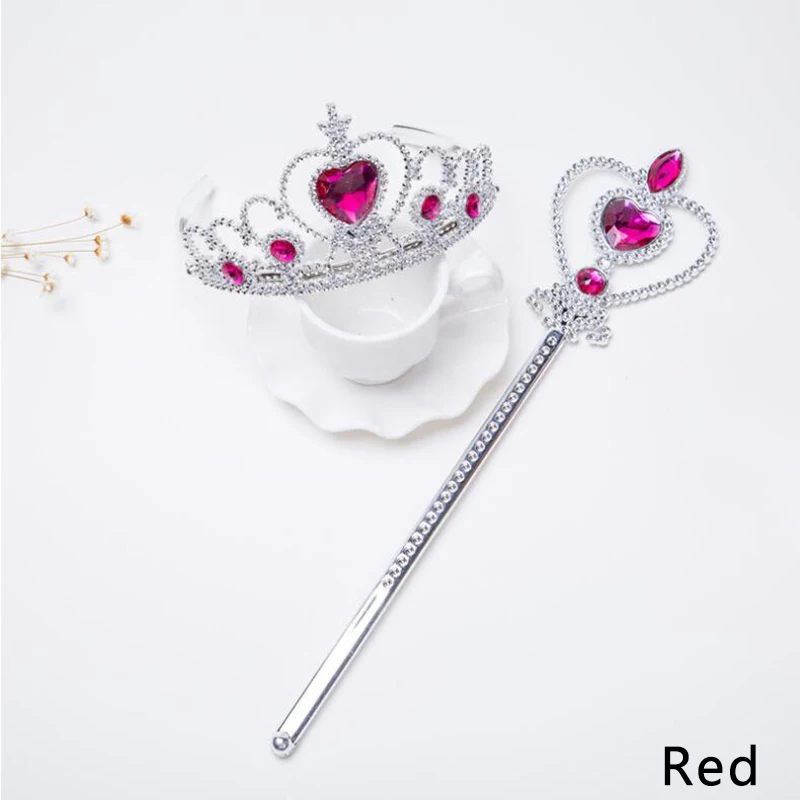 Red Платье принцессы для девочек тиара Headwearing аксессуары детей короны Jewlry волшебные палочки для девочек для рождественской вечеринки фестиваль подарки 2 шт./компл - Окраска металла: Red