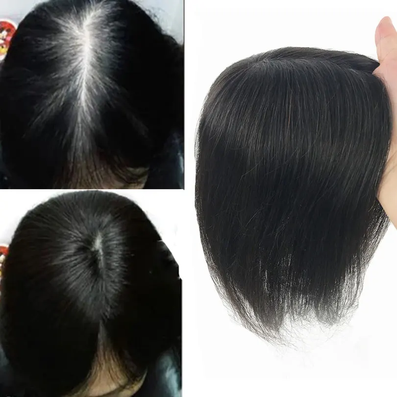 

5"*5" Straight Virgin Human Hair Silk Base Women Topper Hair Pieces 130% Density Natural Color For White Women