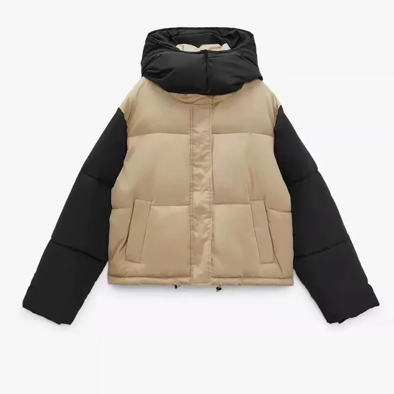 

Xitimeao Women Color Block Thick Warm Jacket Coat Vintage Oversized Parka Female Outerwear Chic Cotton-padded Clothes