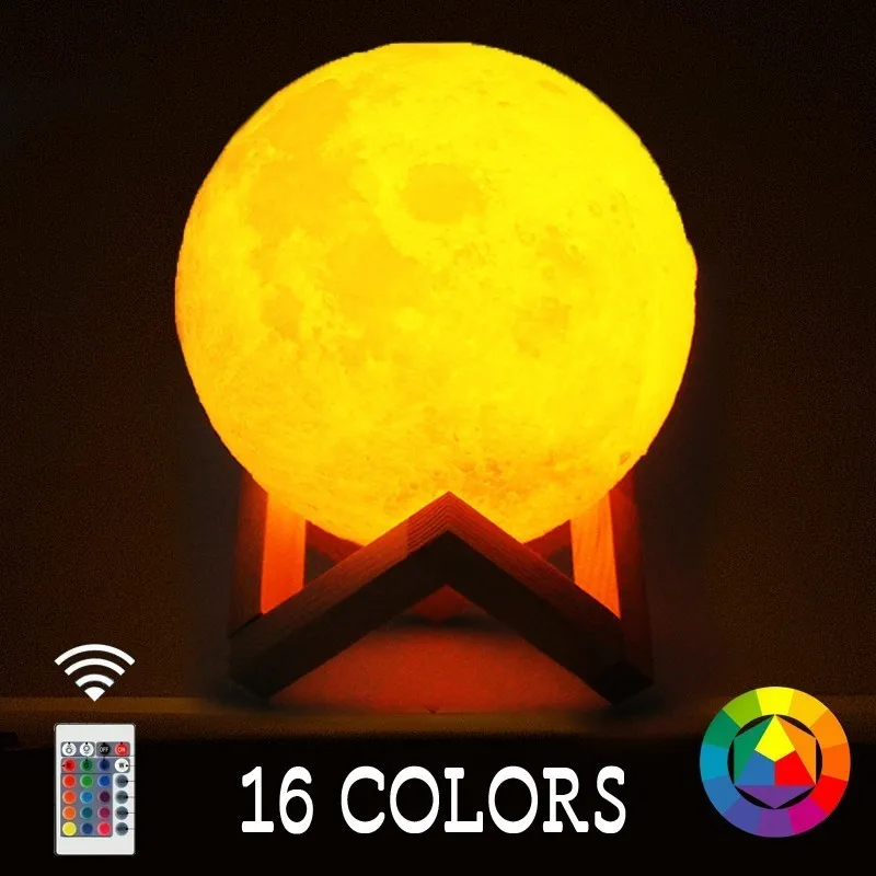 Перезаряжаемые светодиодный ночной Светильник луна лампа 3D печать Луны