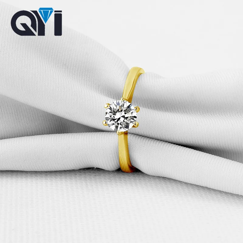 Customization Jewelry 14K Yellow Gold Engagement Rings Round 1 Ct Moissanite Female Wedding Rings For Women