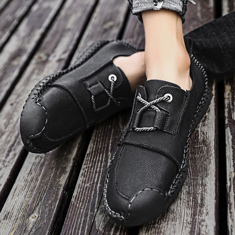 Men Loafers High Quality Handmade genuine suede Leather Shoes Men's Comfortable Sneakers Fashion Walking big szie 48 | Обувь