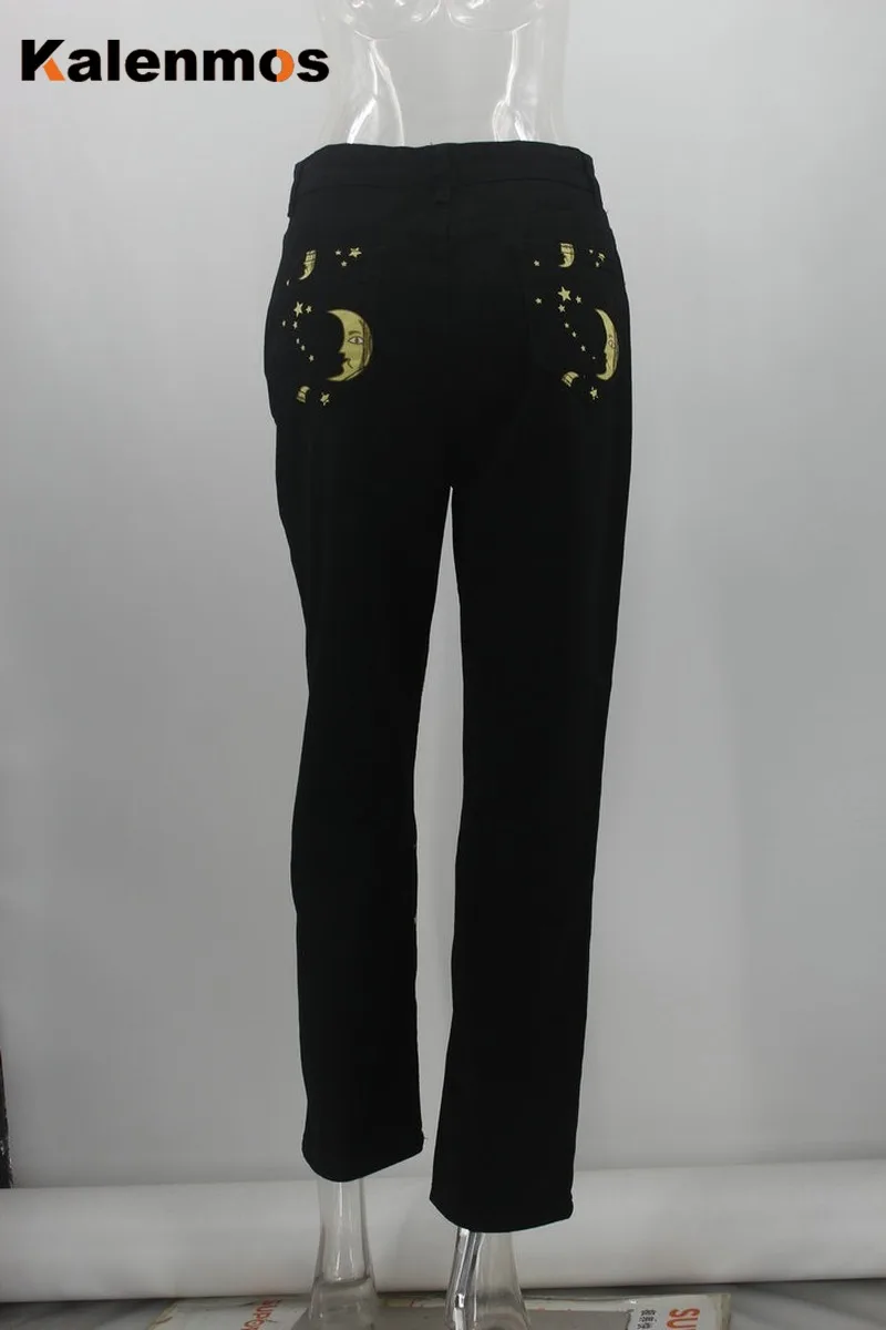 

Pants Women KALENMONS High Waist Jeans Denim Pocket Bleached Spring Casual Trousers Print Baggy Work Plus Size Women Vintage