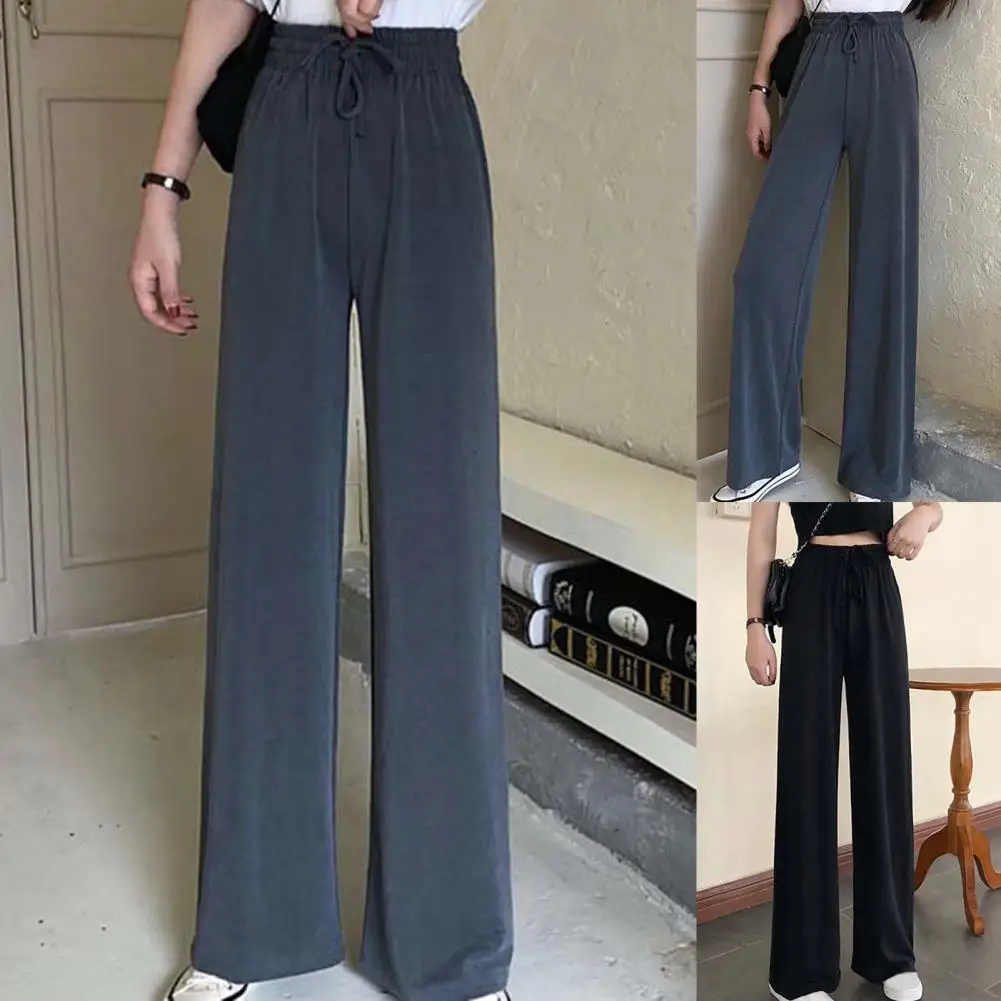 

Женские брюки из хлопка и льна, простые повседневные Прямые брюки в пол, широкие брюки для фитнеса с высокой эластичной талией, однотонные с...