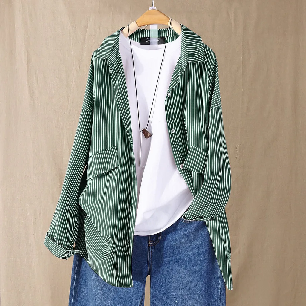 Блузка Женская Осенняя в полоску на пуговицах с длинным рукавом|Блузки| |