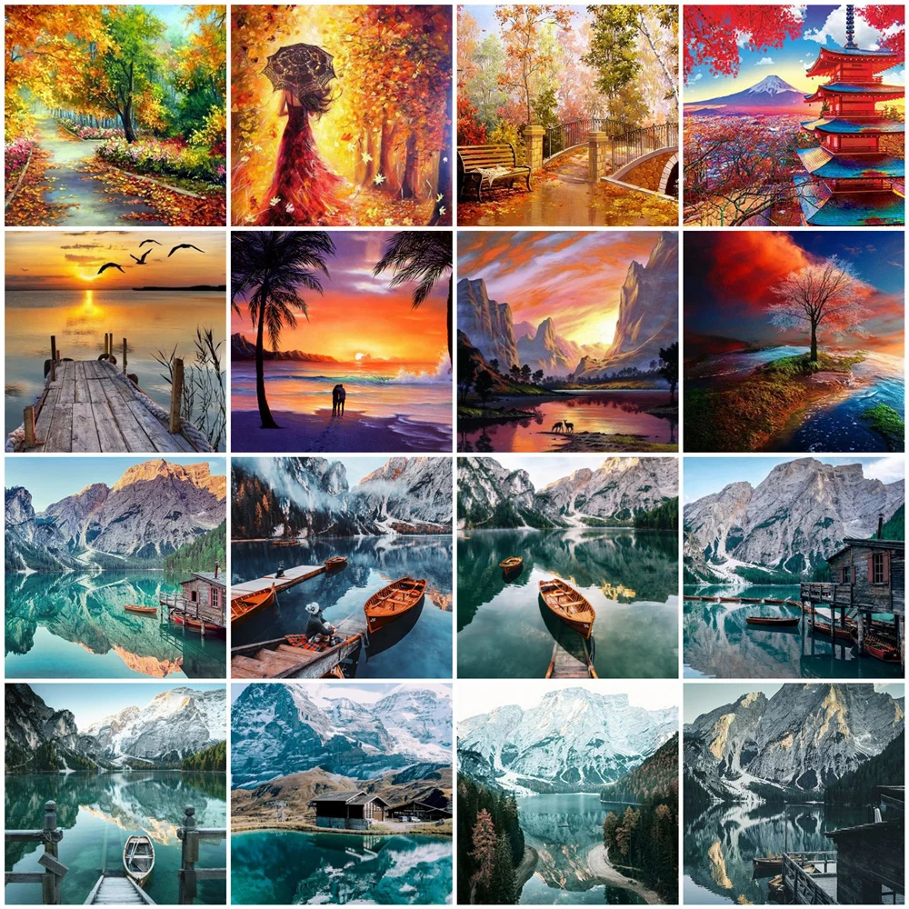 

HUACAN картина по номерам Горный пейзаж рисование на холсте Ручная роспись для взрослых наборы изображений домашний декор DIY подарок 60x75cm