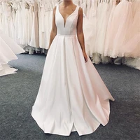 simple a line wedding dress sleeveless draped skirt satin cheap bridal dress full length vestido de novia custom robe de mariee
