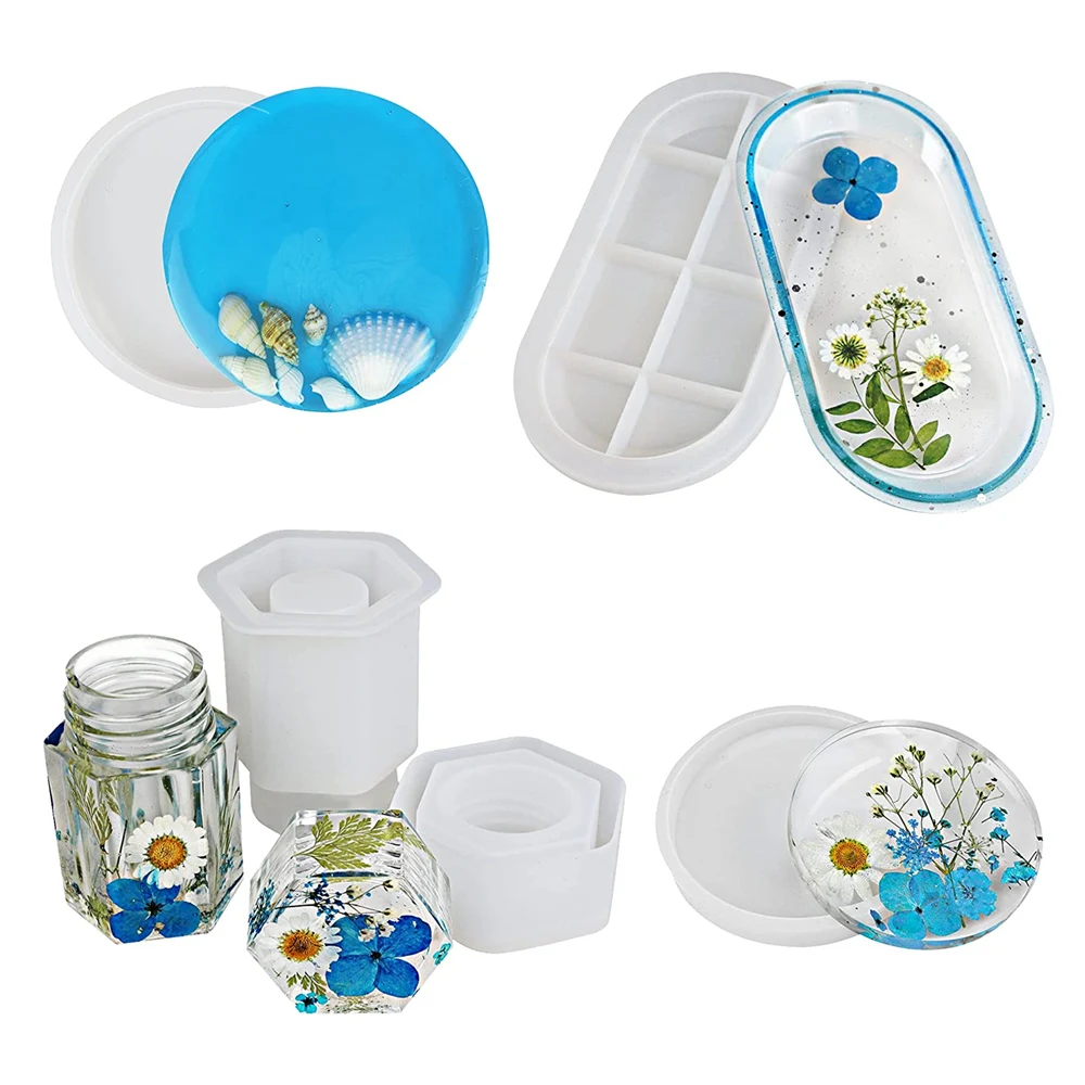 

Resin Coaster Molds Silicone Rolling Tray Hexagon Jar Forms Mould Kits for Epoxy Resin Casting DIY Home Decoration Making Tools
