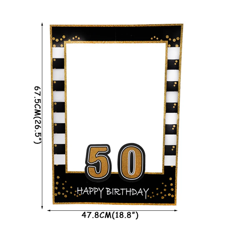 black 50th Свадебный декор фоторамка для взрослых 30th 40th 50th 60th Happy Birthday Photo Booth Реквизит для детей 1 день Рождения Декор принадлежности - Цвет: black 50th