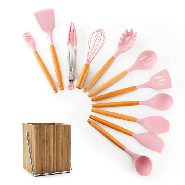 12-pcs kitchen set В виде бабочек, новинка, 12/13 шт. Кухня посуда набор силиконовых металлическая кулинарная лопатка инструменты с коробка для хранения с деревянной ручкой с антипригарным покрытием шпатель Кухня инструменты - Цвет: 12-pcs kitchen set