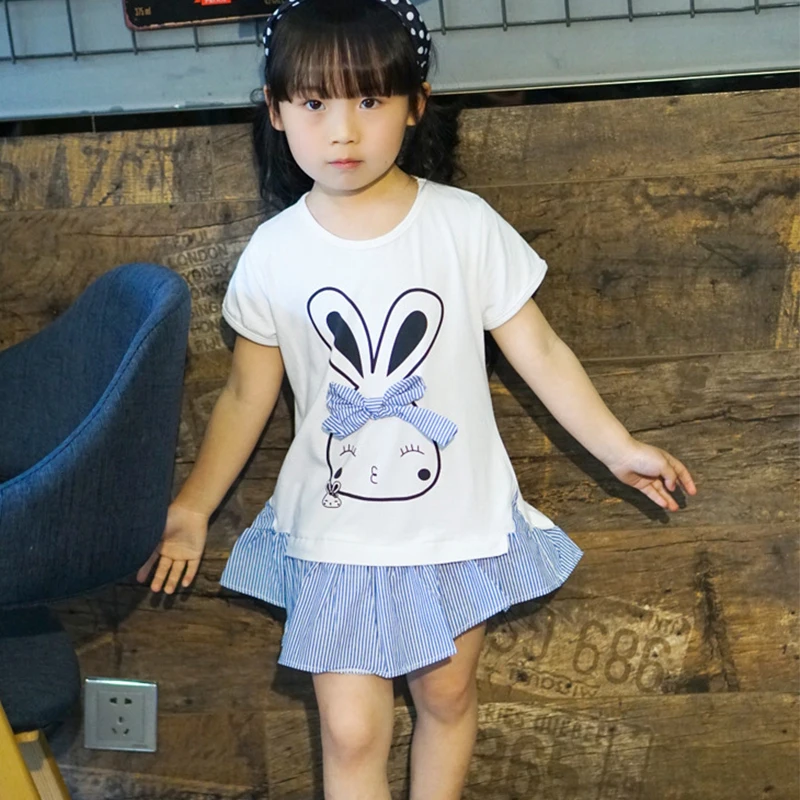 

2020 Baby girl clothes Summer New Girl Korean Version Bow Tie Ear Dress Children's Sweet A Character kids clothes