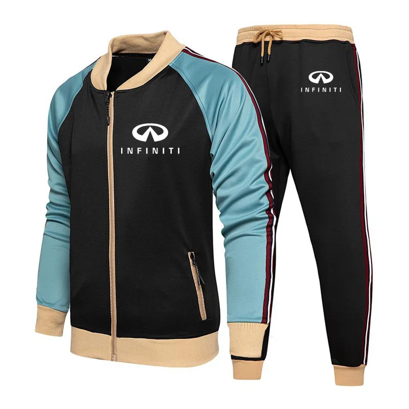 

Spring Autumn Cotton Men's jackets Infiniti Car Logo Printing Fashion Casual High Quality Men's jacket + pants two-piece suit