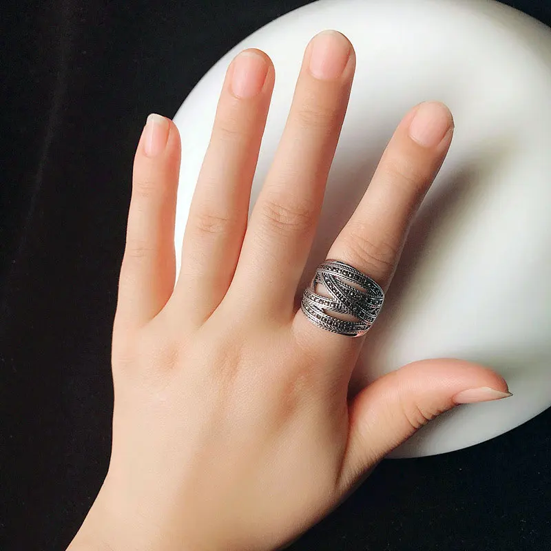 FNJ кольцо с запахом из серебра 925 пробы новые марказитовые оригинальные кольца