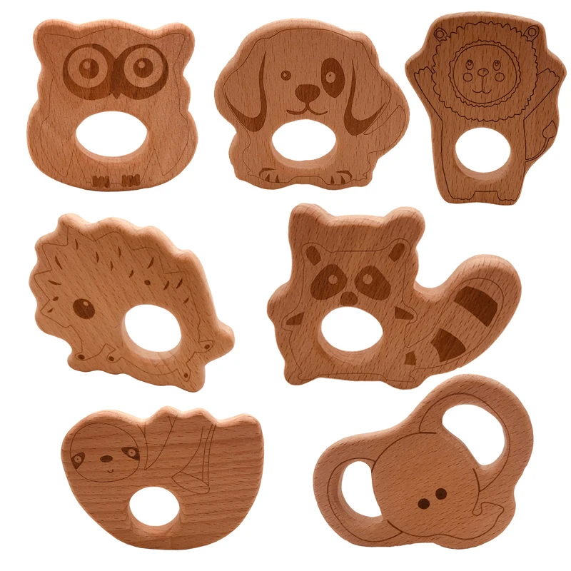 1pcs Infant Baby Teether Beech Wood Teethers Animal Shape Wood Baby Toy Teething Accessories Kid Teething Pendant Nursing Holder