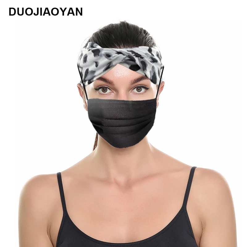 Модная леопардовая повязка на голову DUOJIAOYAN с пуговицами Женская широкая для
