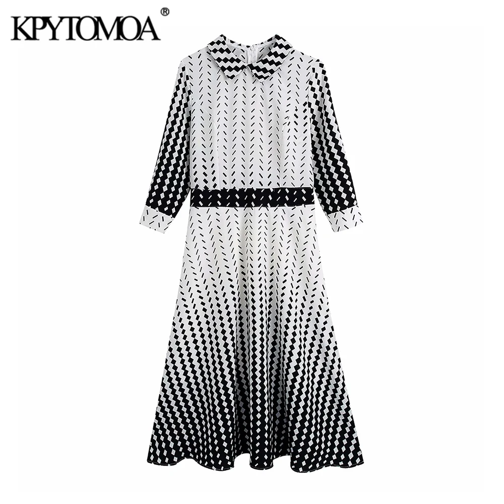 

KPYTOMOA, модель 2021 года, модная одежда для офиса с геометрическим принтом, платье миди, винтажные женские платья на молнии сзади с рукавом три ч...